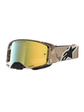 Alpinestars Supertech Lone goggles, motocross-goggles i desert camo og guld med guldspejllinse og rem med Astars-logo, off-road beskyttelsesudstyr