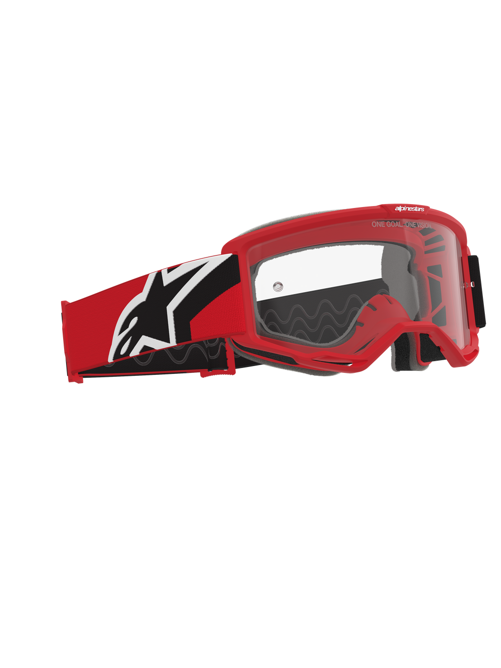 Alpinestars Vision Goggles OTG, motocross-goggles, rød, sort og hvid, klar polycarbonat-linse, ramme med dyb volumen designet til briller med styrke, rød og sort strop med hvidt Alpinestars-logo