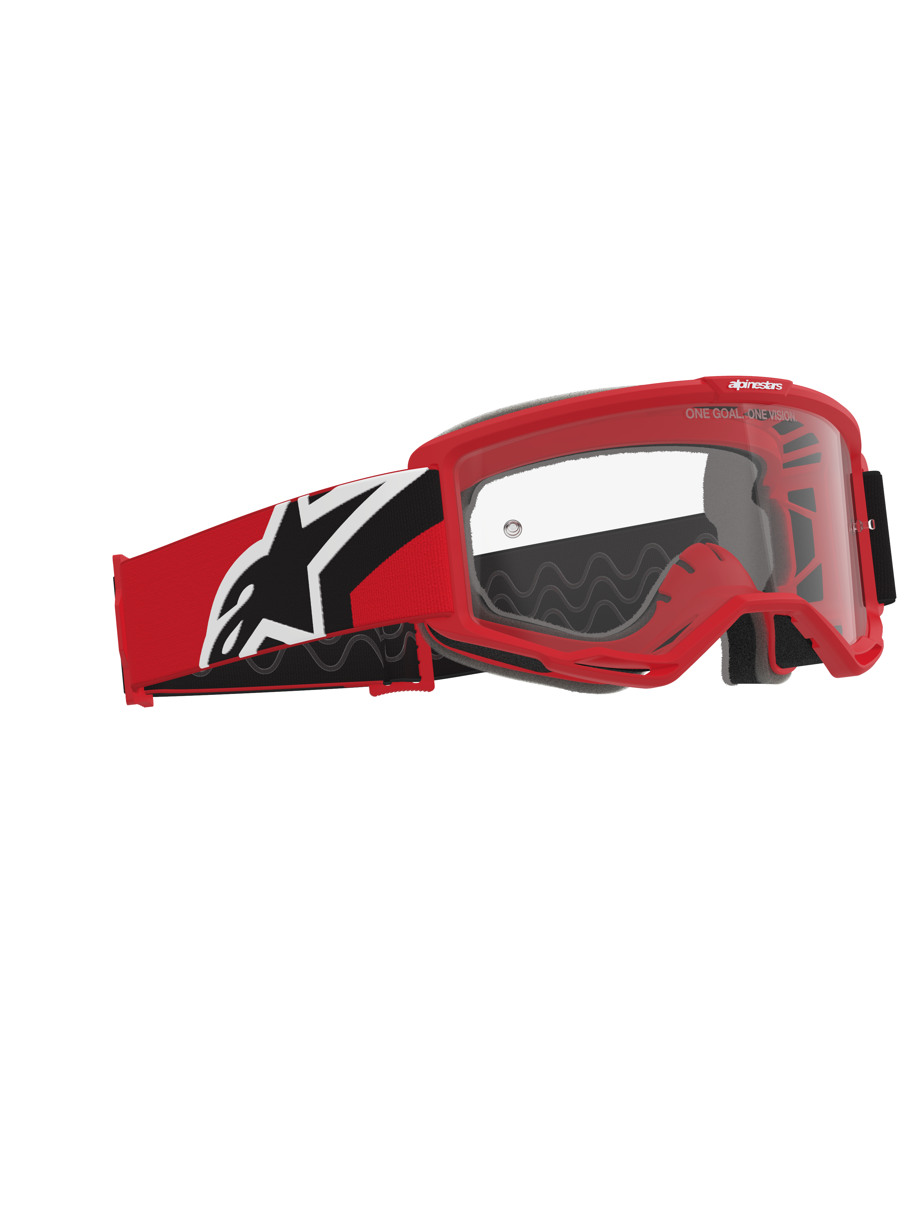 Alpinestars Vision Goggles OTG, motocross-goggles, rød, sort og hvid, klar polycarbonat-linse, ramme med dyb volumen designet til briller med styrke, rød og sort strop med hvidt Alpinestars-logo