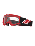 Alpinestars Vision Goggles OTG, motocross-briller, rød, sort og hvid med klar linse, over-the-glasses design med en rød ramme med dyb volumen, bred sort rem med rød og hvid stjerne-logo, ventilation med høj luftstrøm til off-road racing