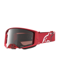 Alpinestars Supertech Vesta Motocross Goggles in Red Fluo with Chrome Mirror Silver lens and white logo strap.
