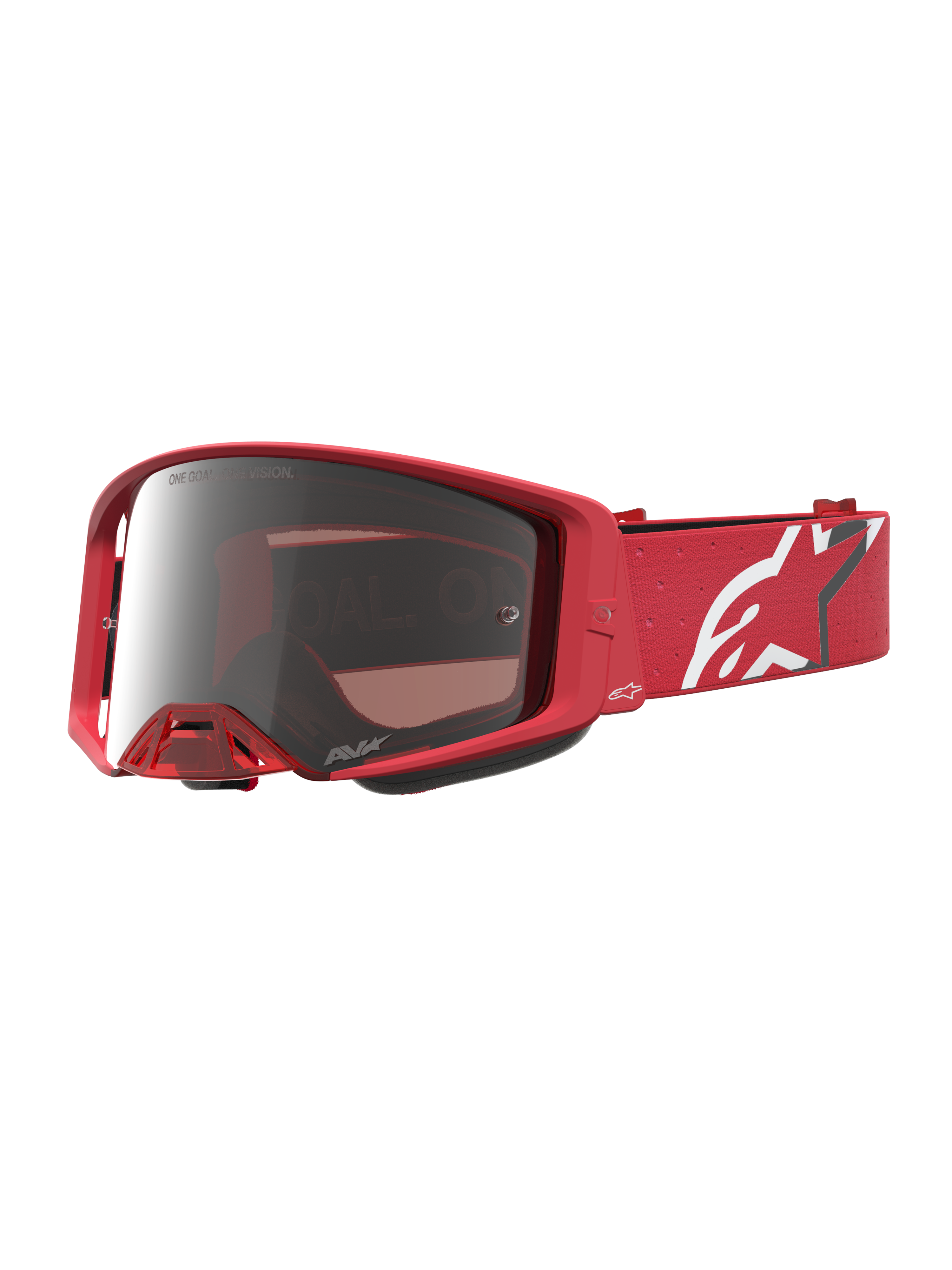 Alpinestars Supertech Vesta motocross-goggles i fluo-rød med Chrome Mirror Silver-linse og hvid logorem.