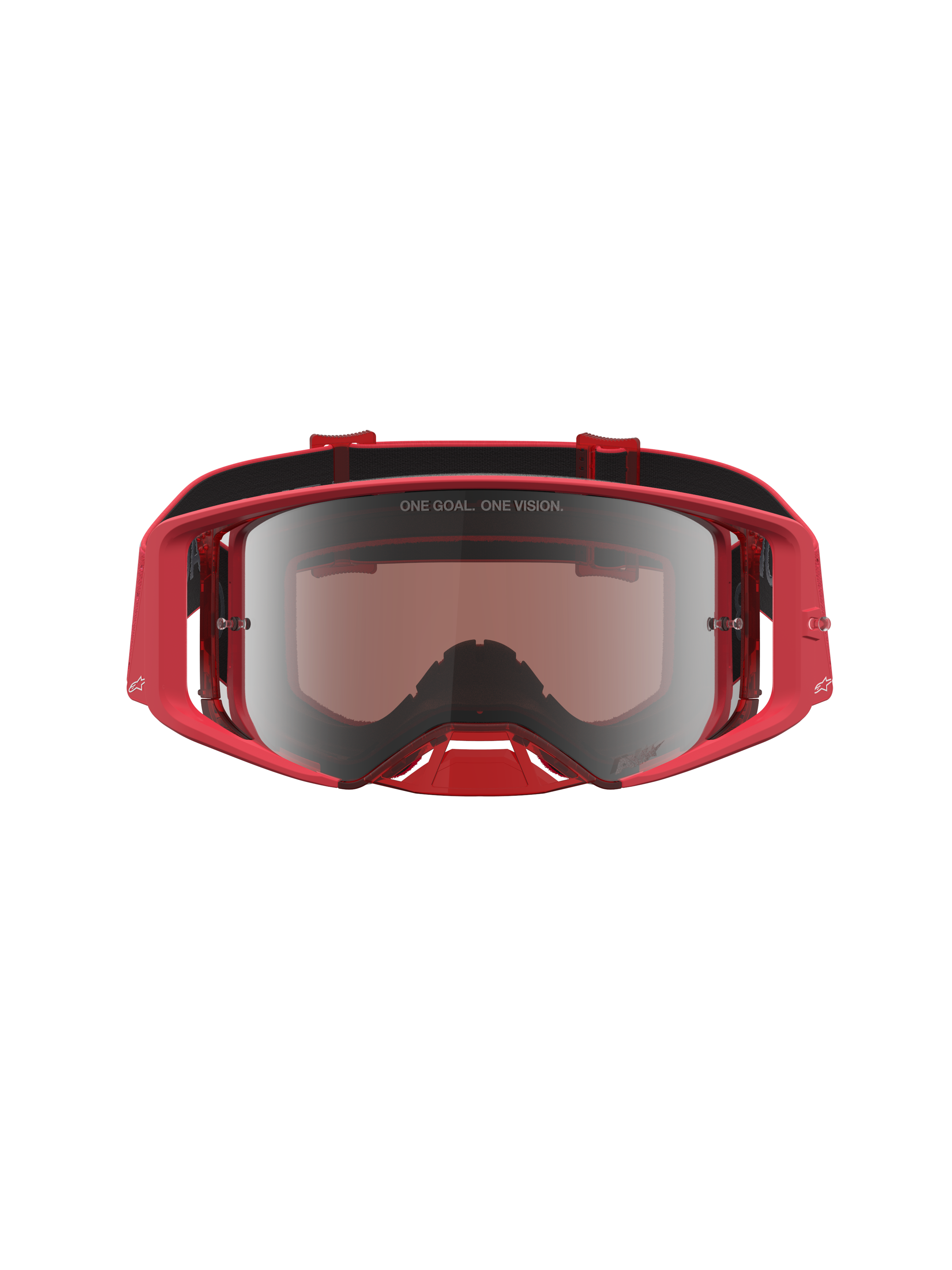 Alpinestars Supertech Vesta Goggles, motocrossgoggles til off-road racing, rød fluo med sølv spejllinse og krystalklart syn.