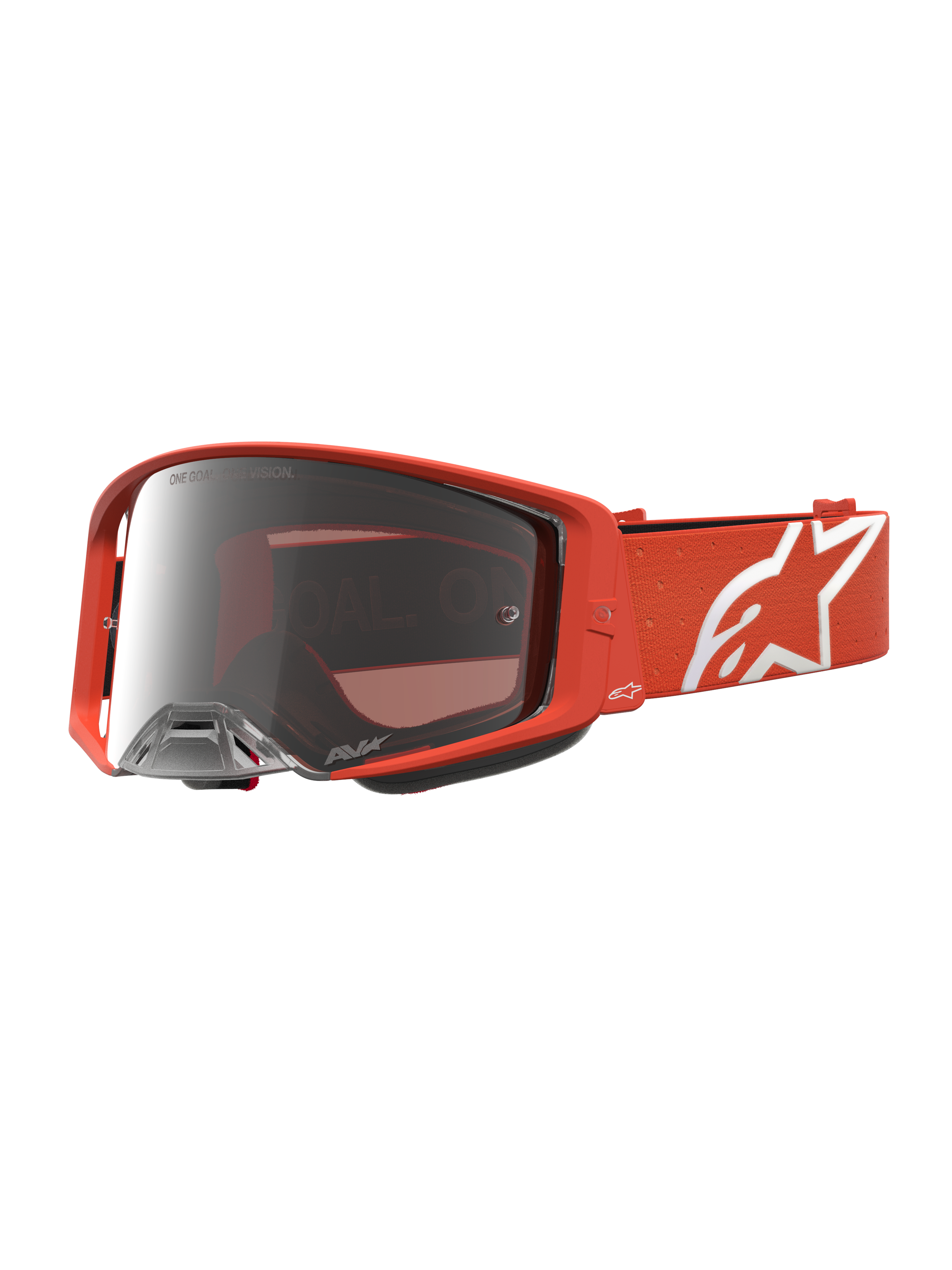 Alpinestars Supertech Vesta Goggles, orange motocross eyewear with silver mirror lens and signature white star logo.