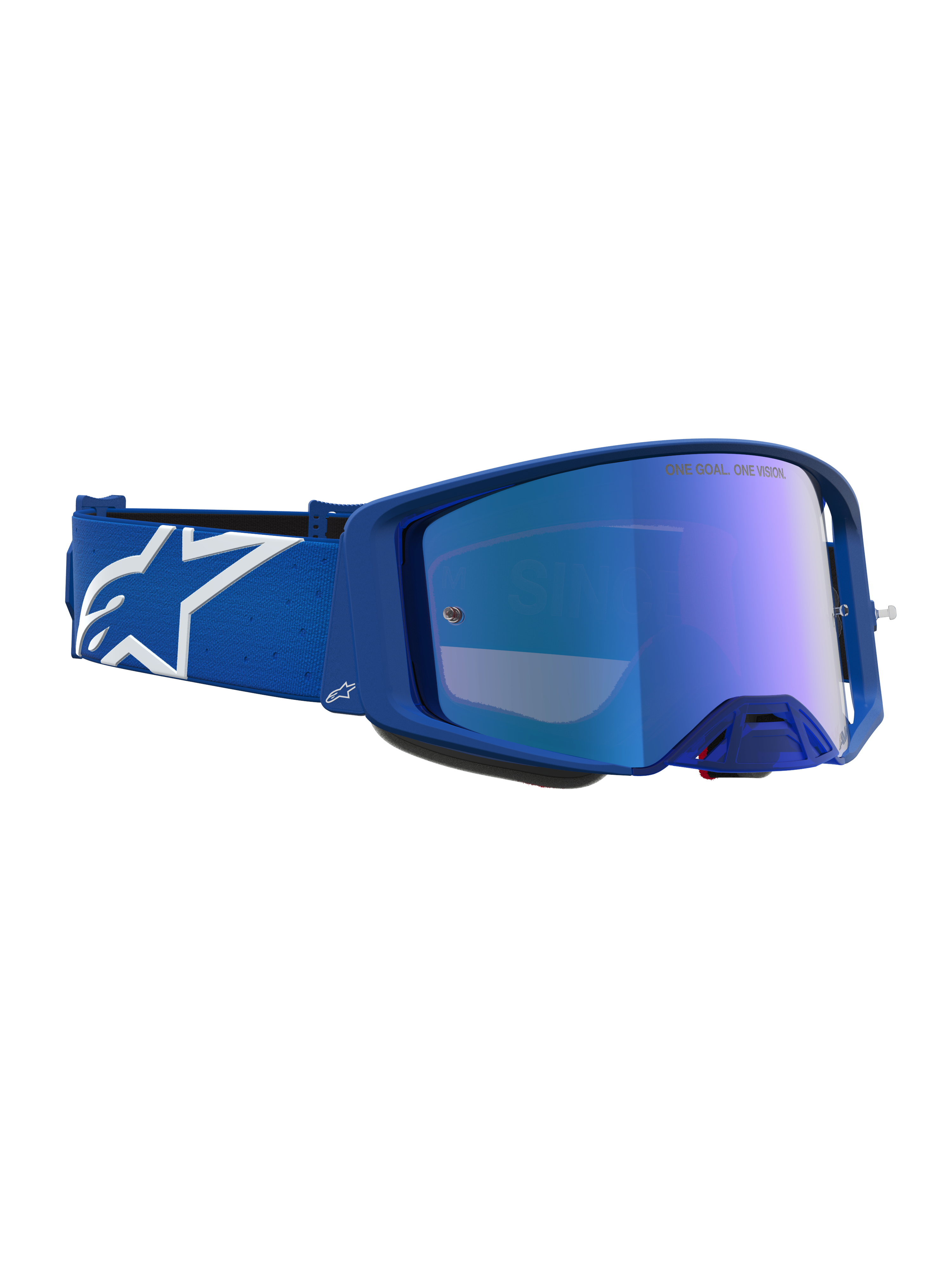 Alpinestars Supertech Vesta goggles, motocrossgoggles til racing, blå og hvid med spejlblå linse og optimeret luftstrøm