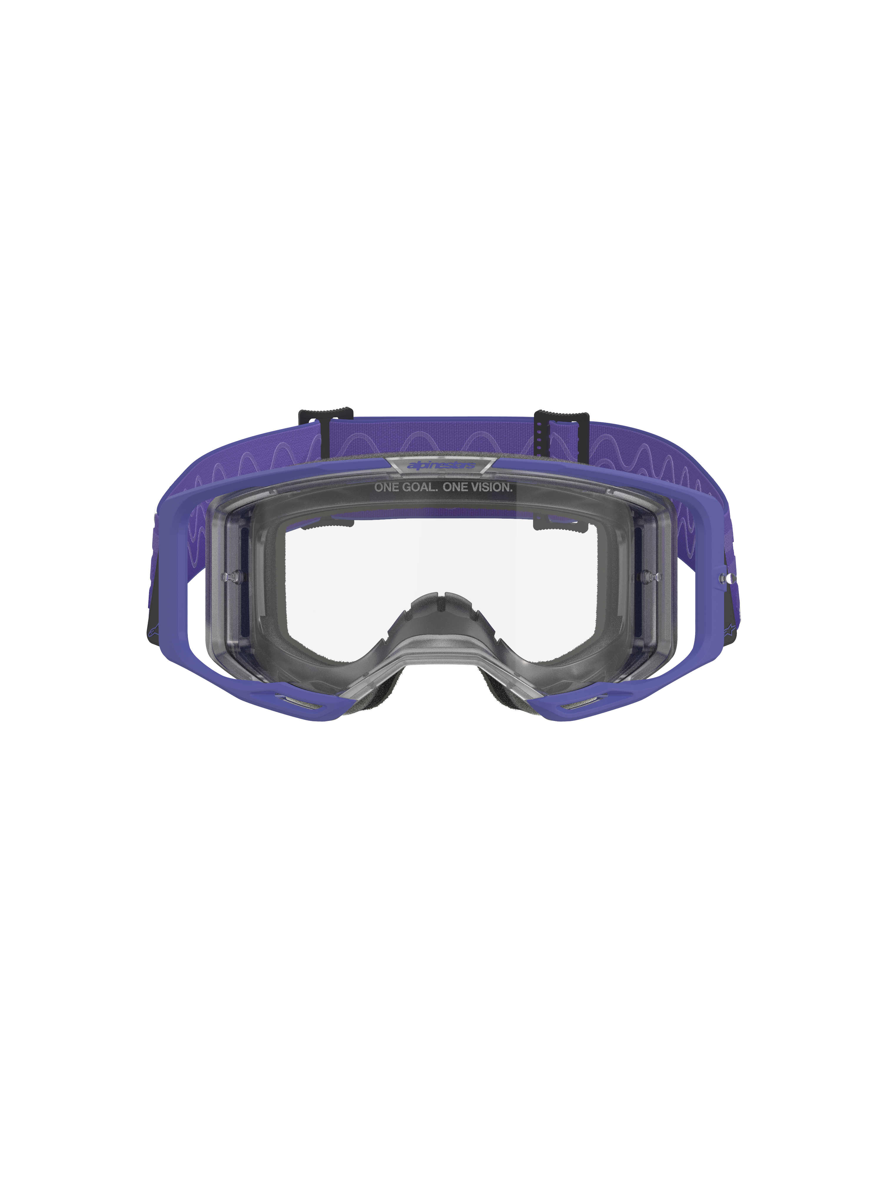 Alpinestars Vision 8 Corp Goggles, motocross-briller, lilla og klar, med en lilla A-FLEX ramme, klar anti-dug linse og en bred lilla vævet strop med bølgemønster, højtydende øjenbeskyttelse til off-road kørsel