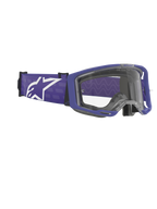 Alpinestars Vision 8 Corp Goggles, motocross-briller, lilla og klar, mat lilla ramme med en klar linse, bred lilla vævet strop med et stort hvidt Alpinestars-logo, højtydende off-road briller