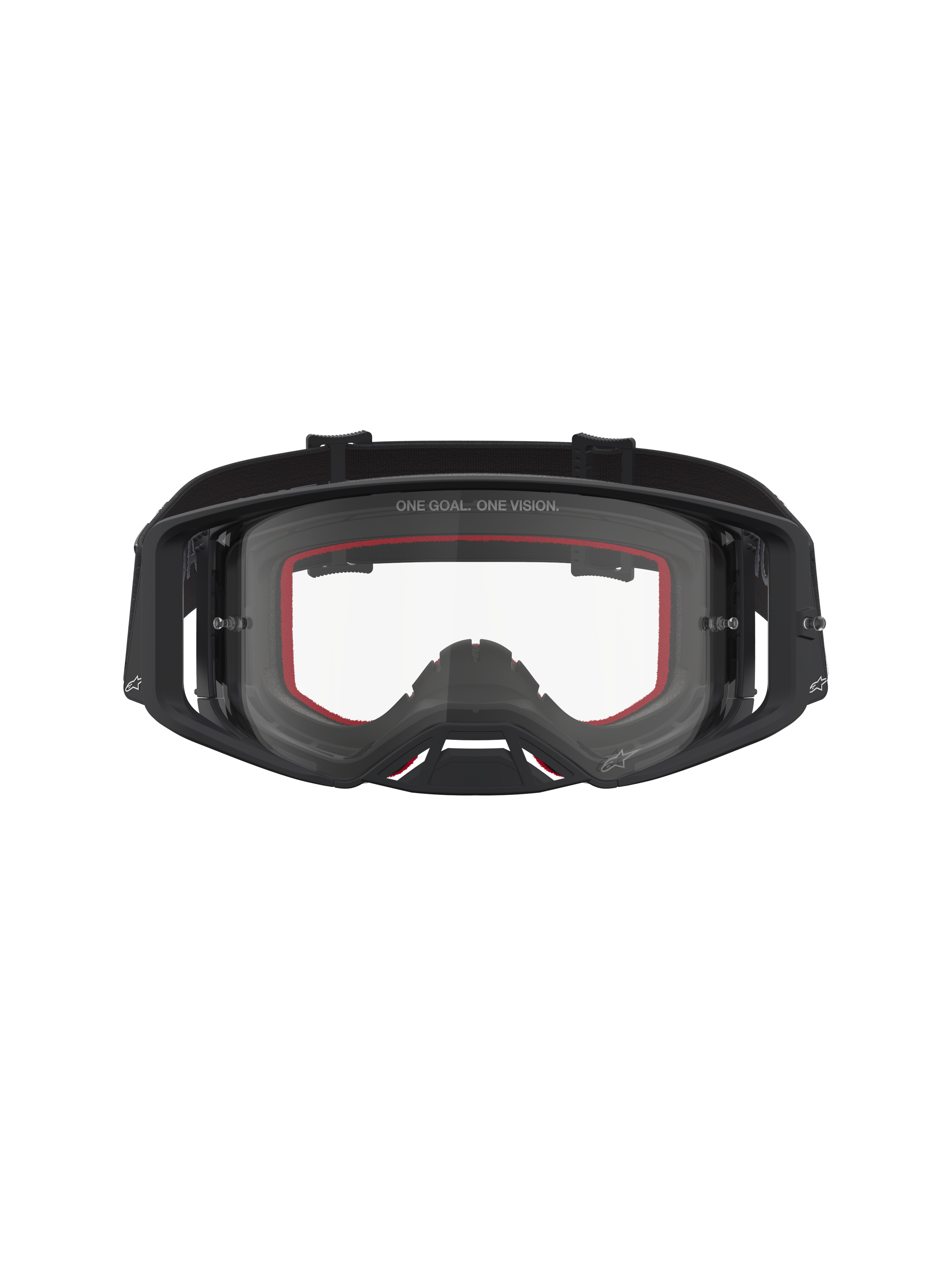 Alpinestars Supertech Vesta Goggles, Black and Matte Silver motocross eyewear featuring a clear lens for off-road riding.