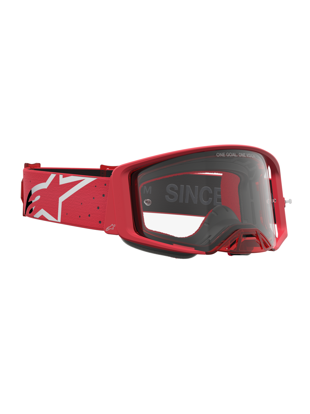Alpinestars Supertech Vesta goggles, motocross racing goggles, rød og hvid, klar optik og rem med logo