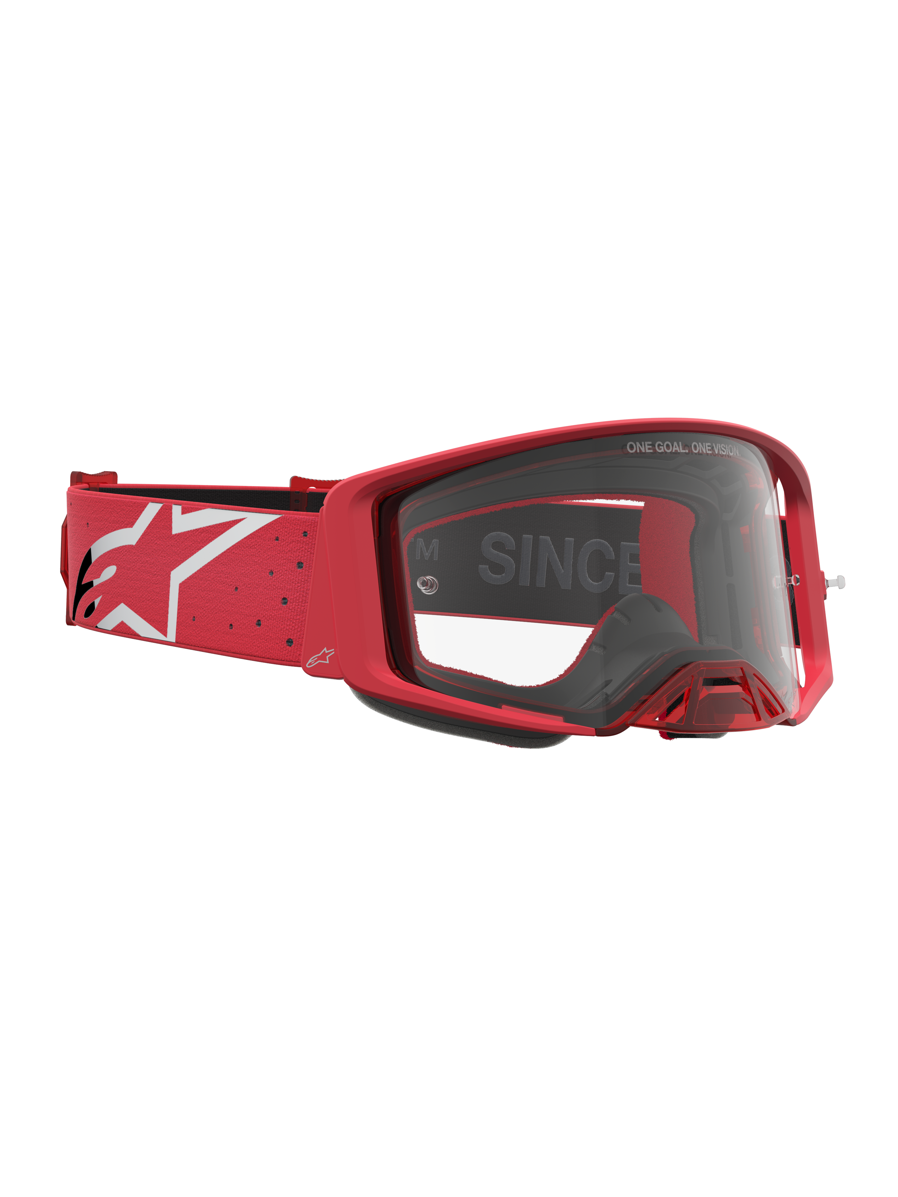 Alpinestars Supertech Vesta goggles, motocross racing goggles, rød og hvid, klar optik og rem med logo