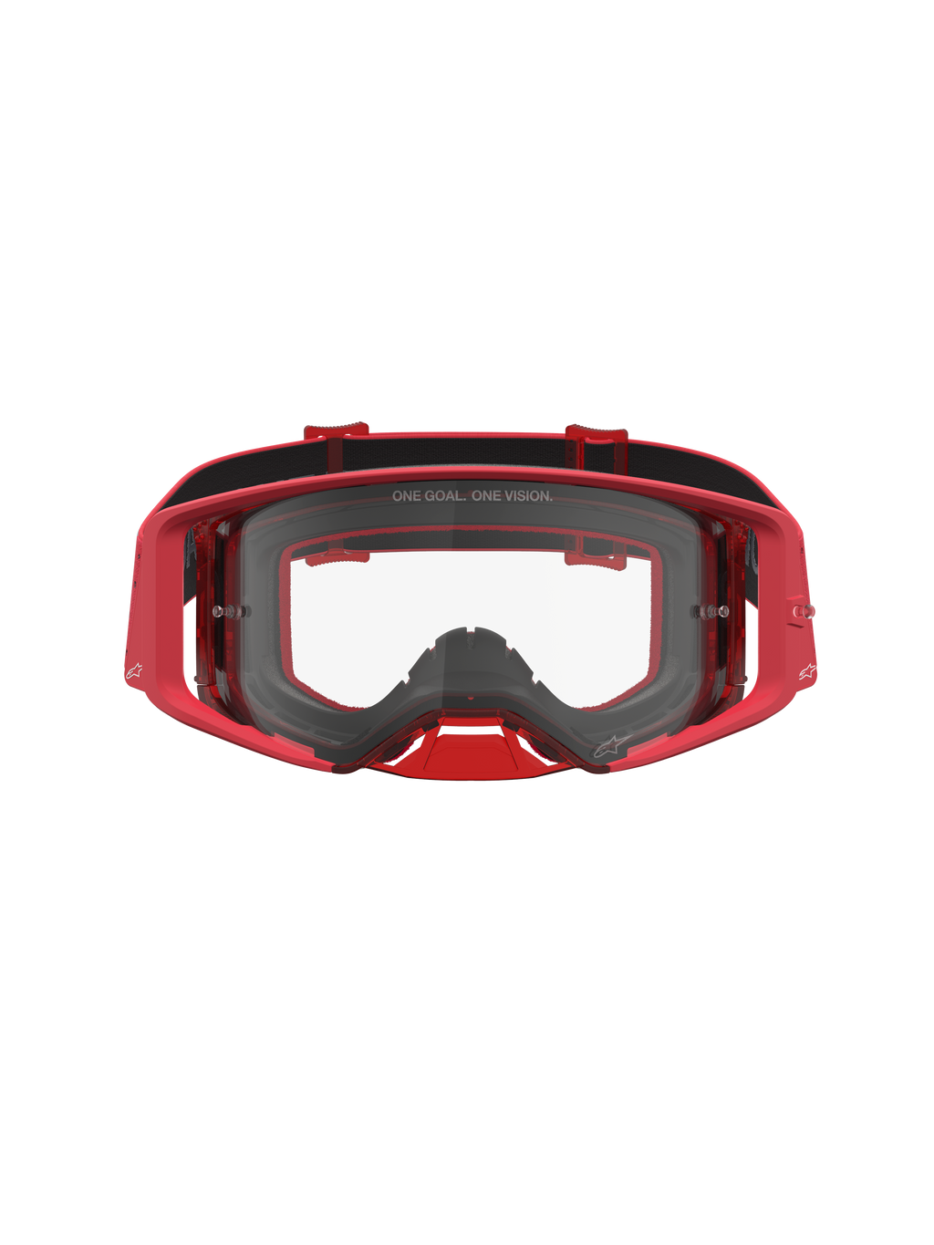 Alpinestars Supertech Vesta Goggles, røde motocross goggles med klar linse, injektionsstøbt ramme og bredt perifert syn.
