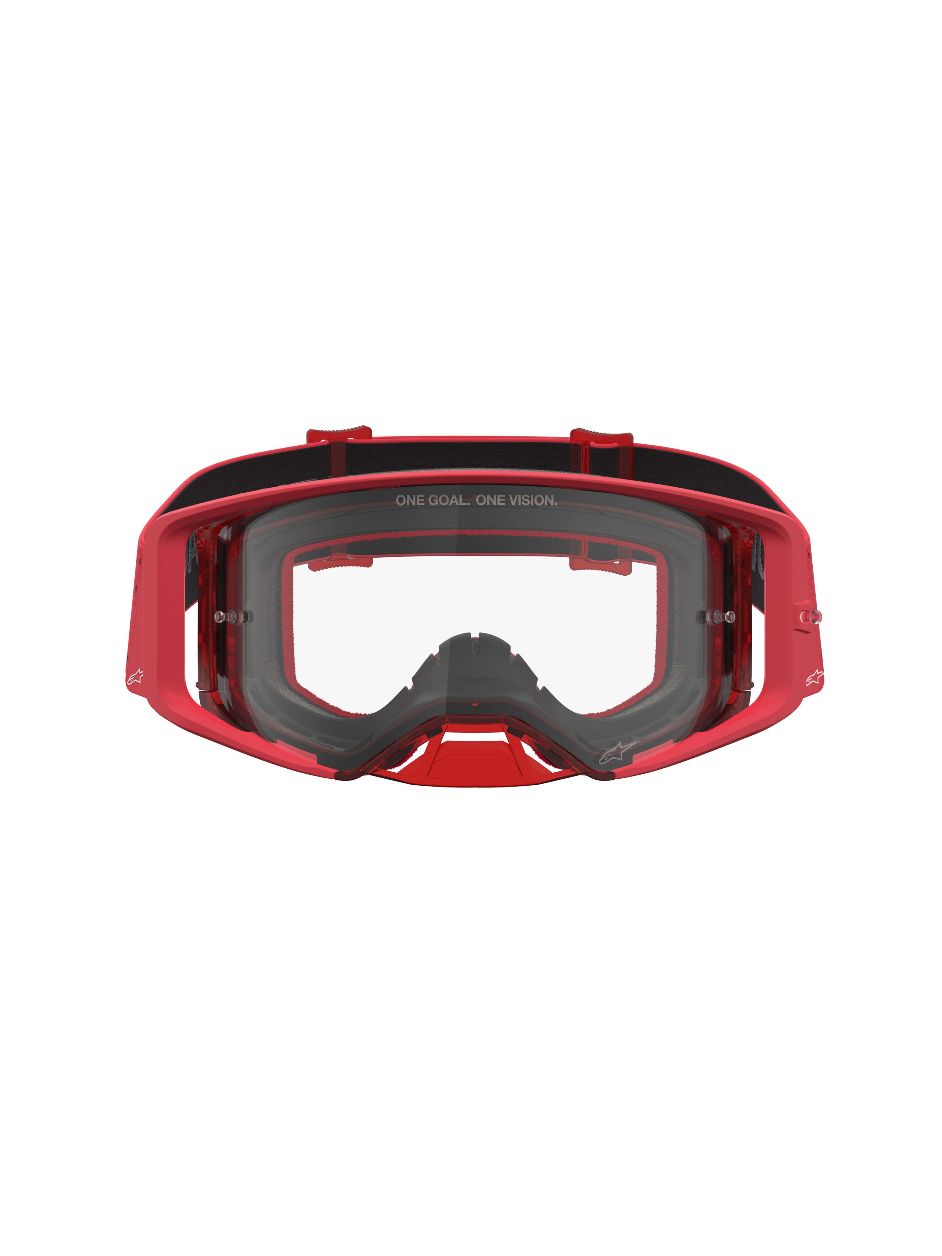 Alpinestars Supertech Vesta Goggles, røde motocross goggles med klar linse, injektionsstøbt ramme og bredt perifert syn.