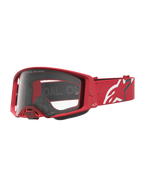 Alpinestars Supertech Vesta Goggles, røde motocrossgoggles, klar polykarbonatlinse og hvidt stjernelogo på stroppen.