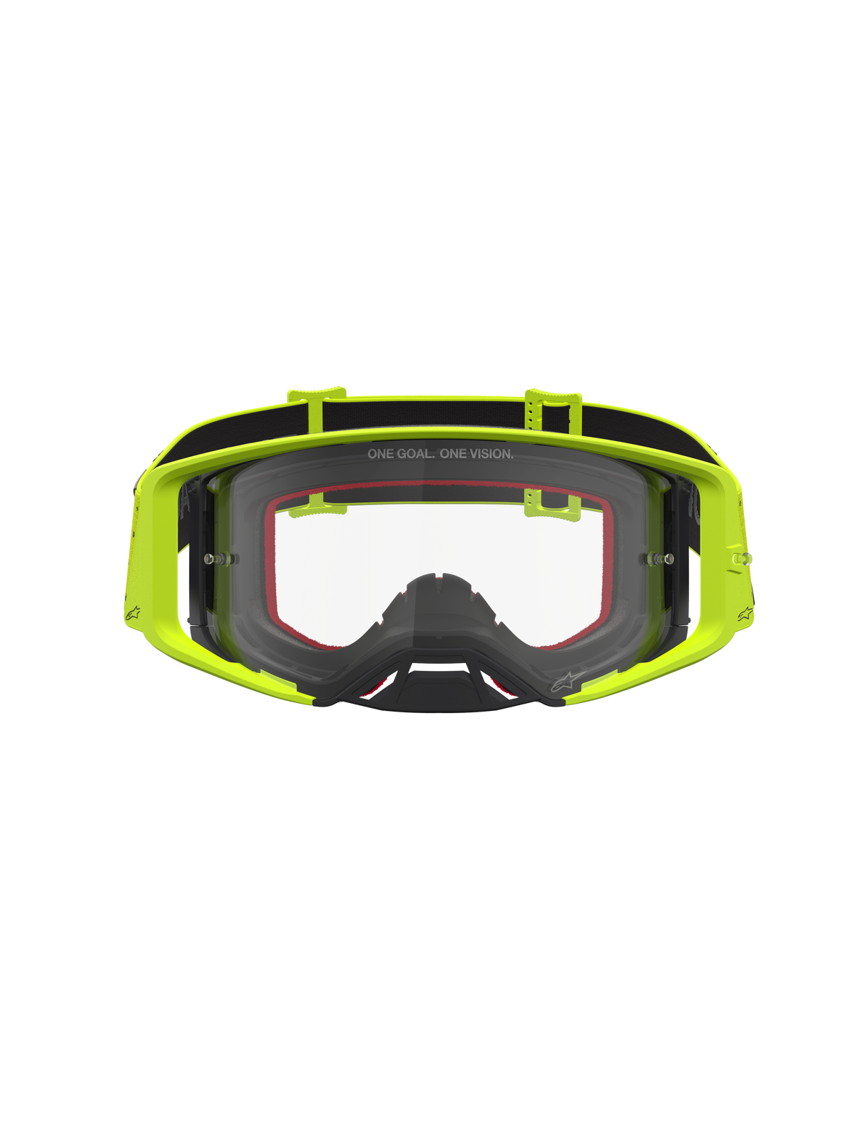 Alpinestars Supertech Vesta goggles, motocross-racingbriller i neongul og sort med klar antidug-linse.