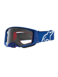 Alpinestars Supertech Vesta Goggles, blå og hvide motocross-goggles til off-road racing med klar polycarbonatlinse.