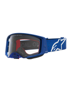 Alpinestars Supertech Vesta Goggles, blå og hvide motocross-goggles til off-road racing med klar polycarbonatlinse.