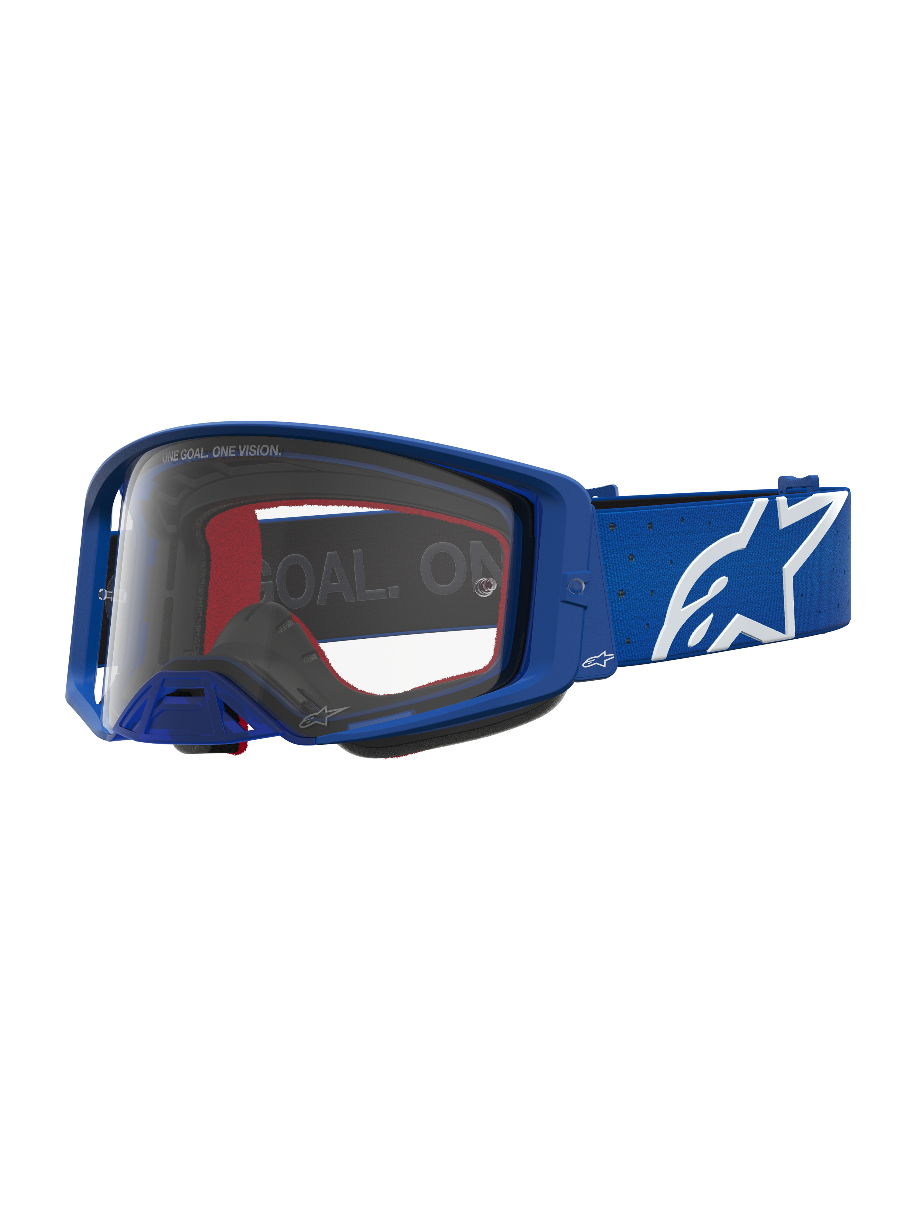 Alpinestars Supertech Vesta Goggles, blå og hvide motocross-goggles til off-road racing med klar polycarbonatlinse.