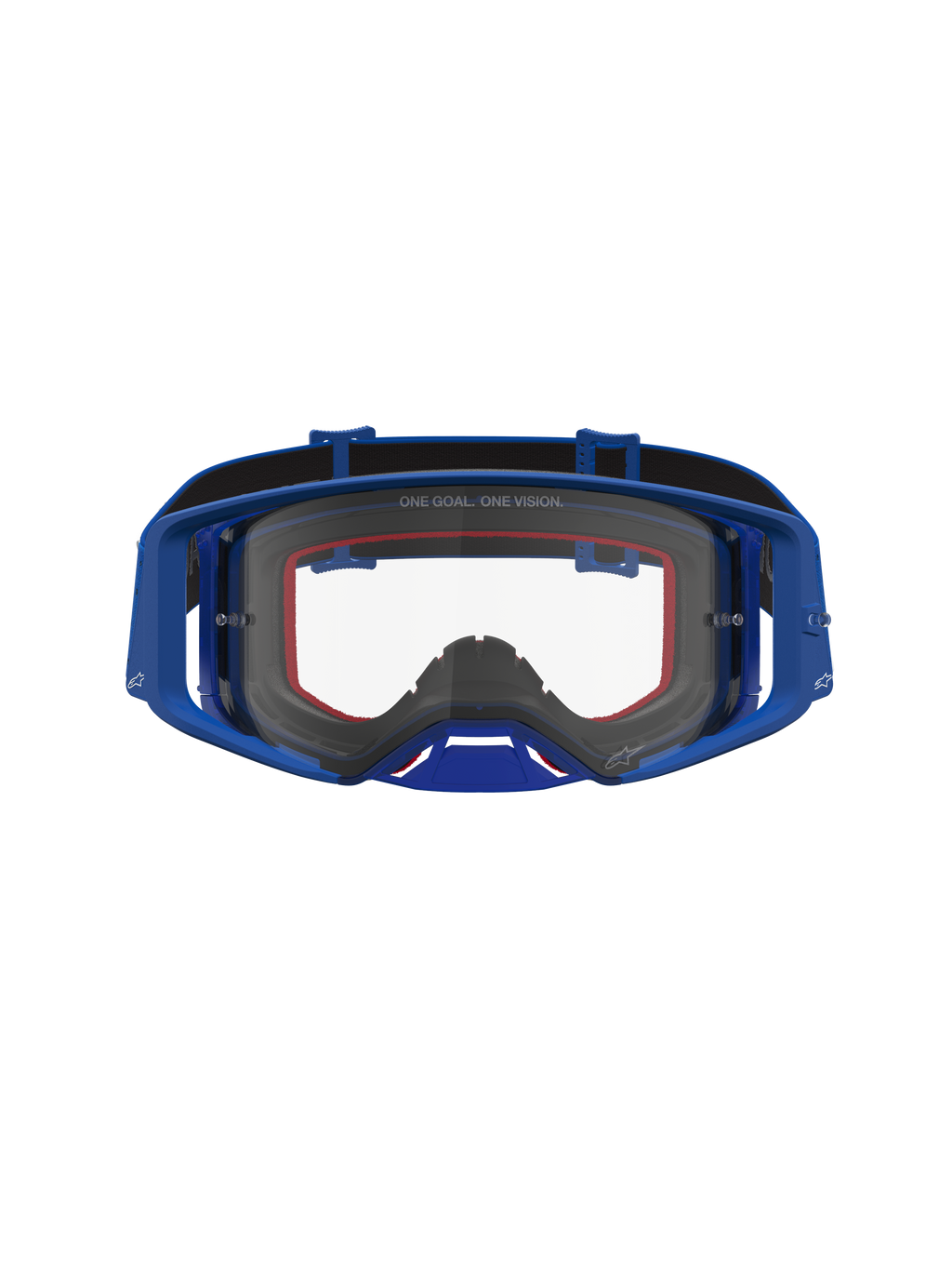 Alpinestars Supertech Vesta goggles, blå og hvide motocross-goggles med klar linse, fugtstyring og optimeret luftstrøm