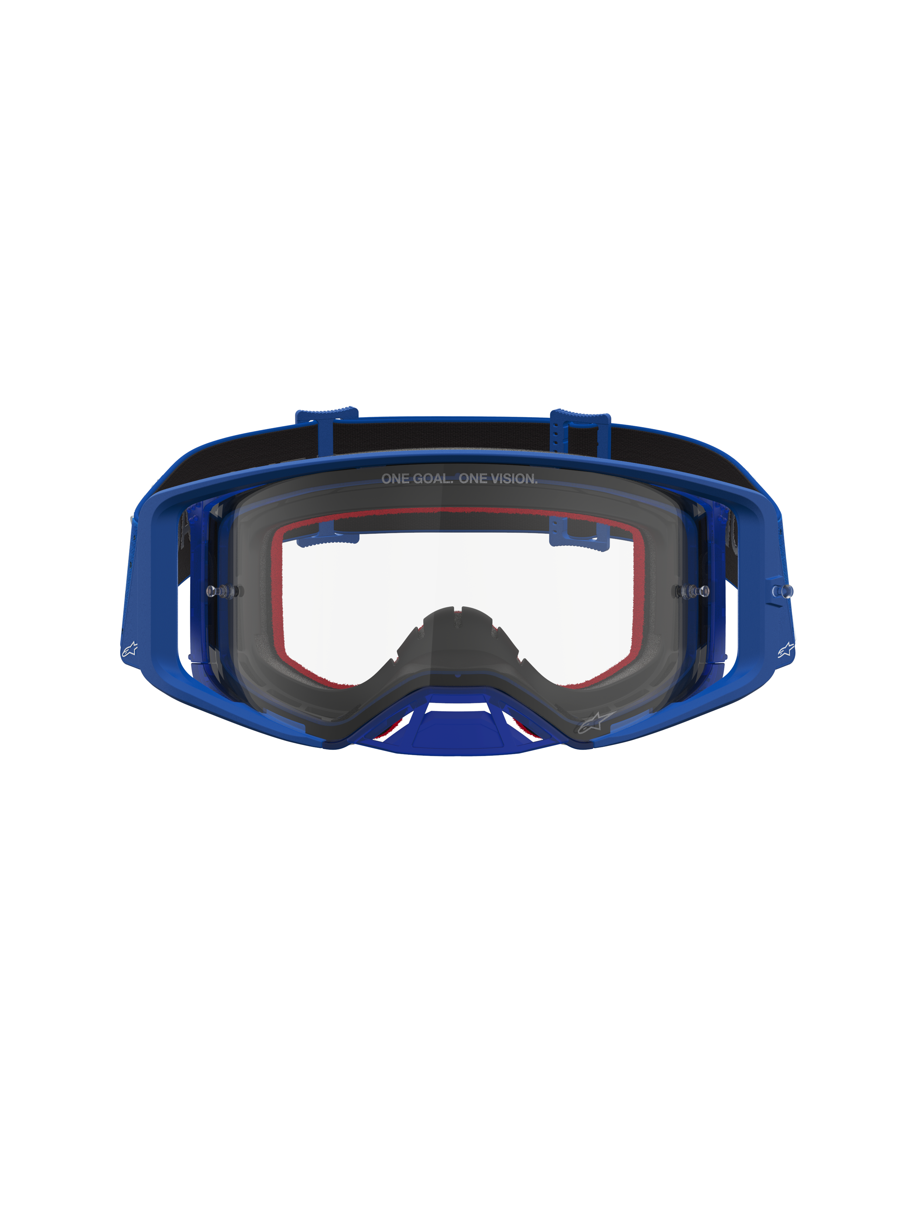 Alpinestars Supertech Vesta goggles, blå og hvide motocross-goggles med klar linse, fugtstyring og optimeret luftstrøm