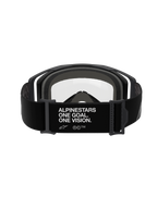 Alpinestars Vision 8 Corp Goggles - Dual Pane, Black Clear, set bagfra med bred sort strop med hvid 'ALPINESTARS ONE GOAL. ONE VISION.' branding, sort ramme med klar polycarbonat linse og tykt gråt flerlags ansigtsskum, professionelle motocross-briller
