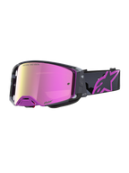 Alpinestars Supertech Lone Goggles, limited edition motocross goggles med spejllyserød linse, lilla camouflage stel og trykt rem med Astars-logo