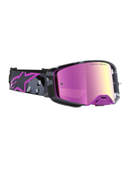 Alpinestars Supertech Lone Goggles, motocross goggles med spejllyserød linse og lilla camostrop, avanceret airflow-ventilation