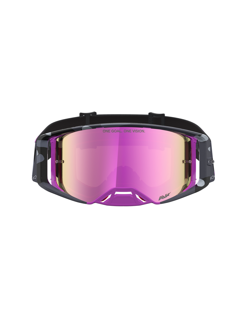 Alpinestars Supertech Lone Goggles, motocross goggles med camo lilla og spejl-pink linse, højkontrastlinseteknologi og optimeret ventilation