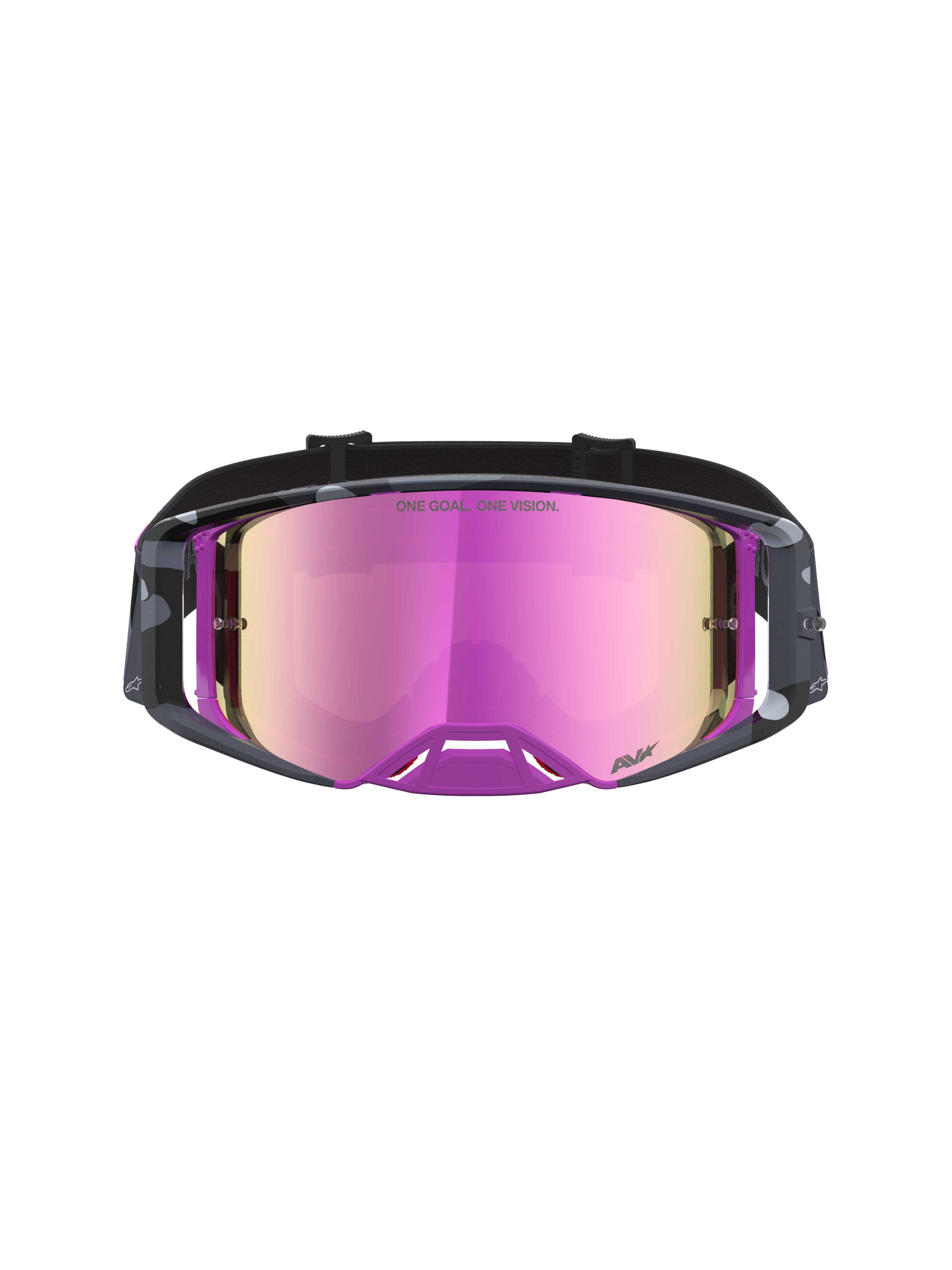 Alpinestars Supertech Lone Goggles, motocross goggles med camo lilla og spejl-pink linse, højkontrastlinseteknologi og optimeret ventilation