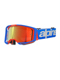 Alpinestars Vision 8 Wordmark motocrossbriller, blå og orange med rød spejl-linse, bredt synsfelt, blå justerbar rem med markant hvidt logo, skumpolstring og ventilation til off-road kørsel