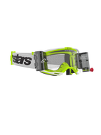 Alpinestars Vision 8 Wordmark Goggles Roll Off, motocross-briller, hvid og fluorescerende gul ramme, klar linse med integrerede roll-off-beholdere, hvid vævet rem med markant sort branding, højtydende off-road briller