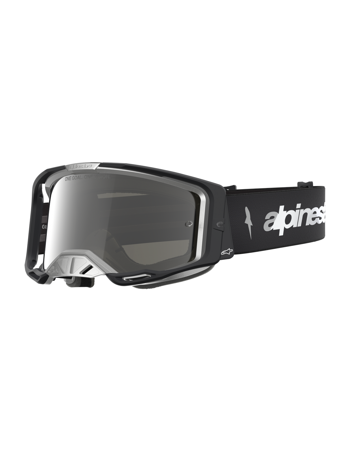 Alpinestars Vision 8 Amber Spejl Goggles, motocrossbriller, sort og sølv, fleksibel A-FLEX ramme og spejllinse.