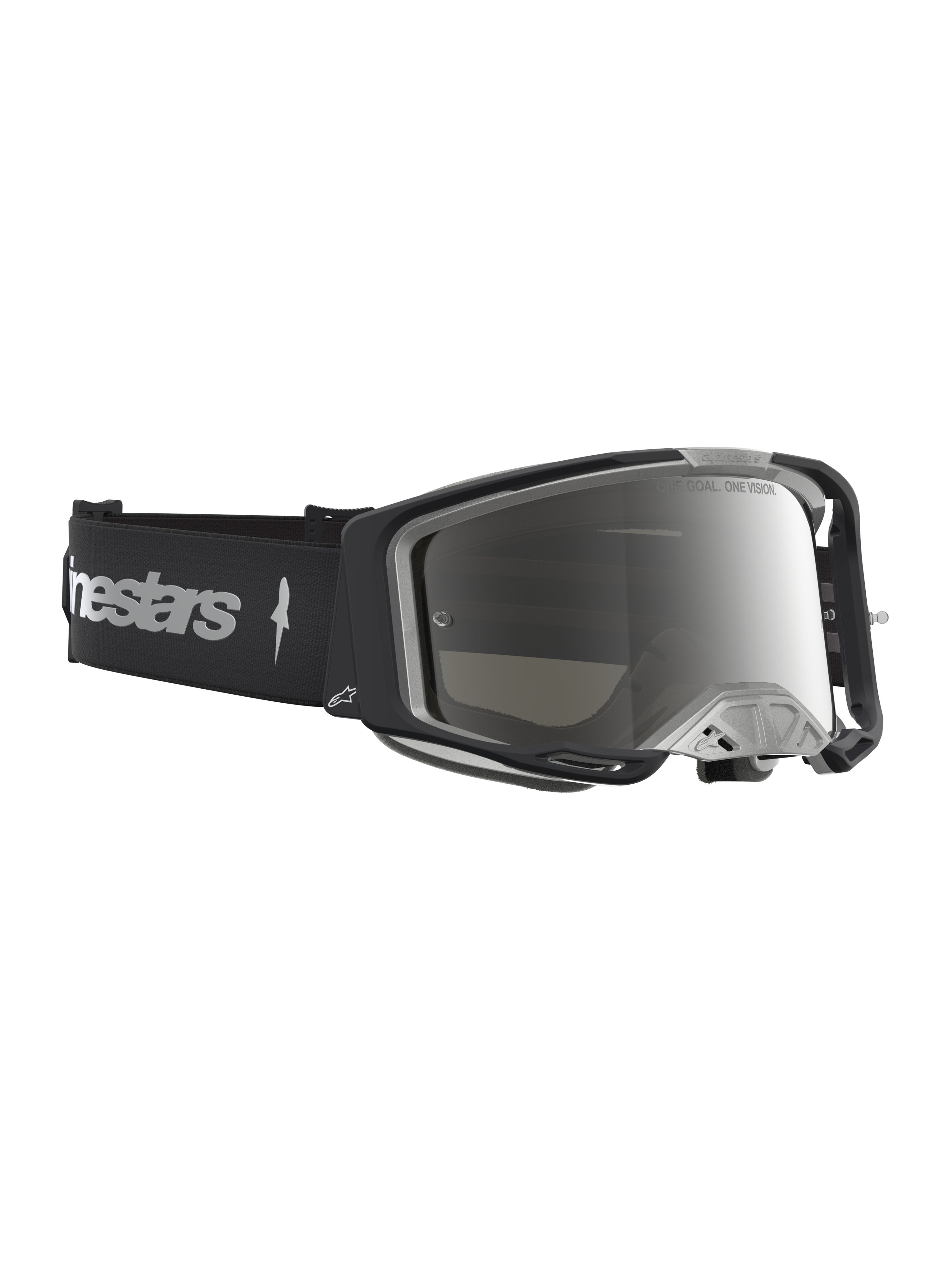 Alpinestars Vision 8 Amber Spejl Goggles, motocross goggles, sort og sølv, fleksibel A-FLEX ramme og anti-dug spejllinse