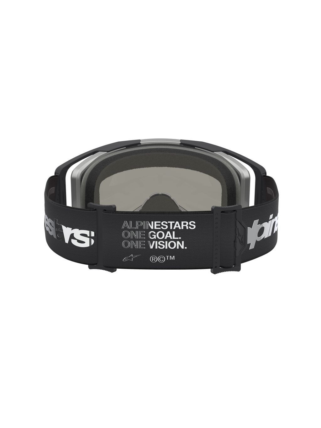 Alpinestars Vision 8 Amber Spejl Goggles, sort og sølv motocrossgoggles med bred rem med logoprint og spejllinse.