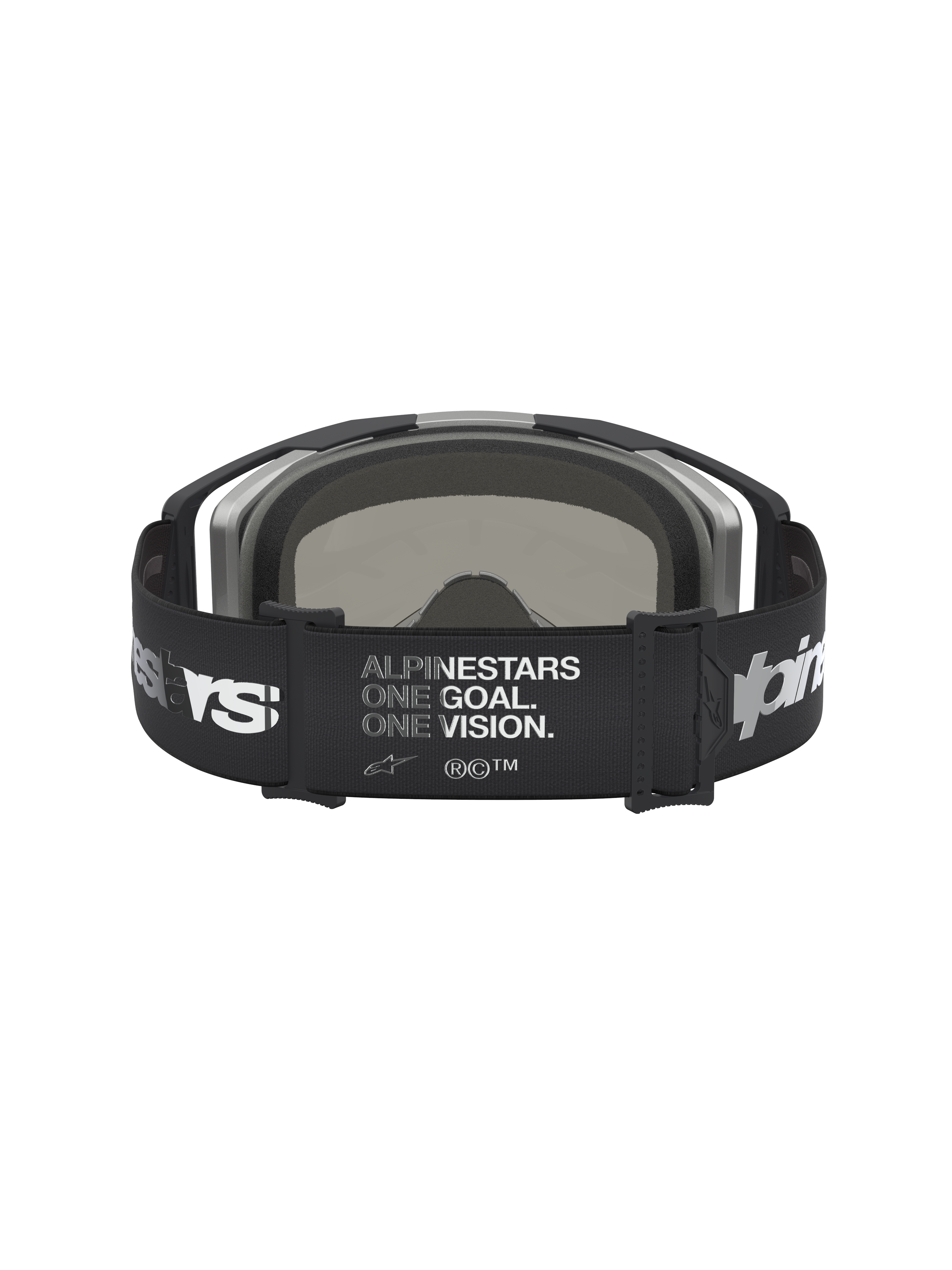 Alpinestars Vision 8 Amber Spejl Goggles, sort og sølv motocrossgoggles med bred rem med logoprint og spejllinse.