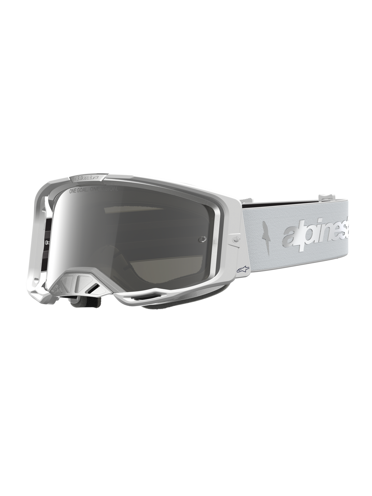 Alpinestars Vision 8 Amber Goggles, hvide og sølv motocross-goggles med sølv spejllinse og anti-dug teknologi