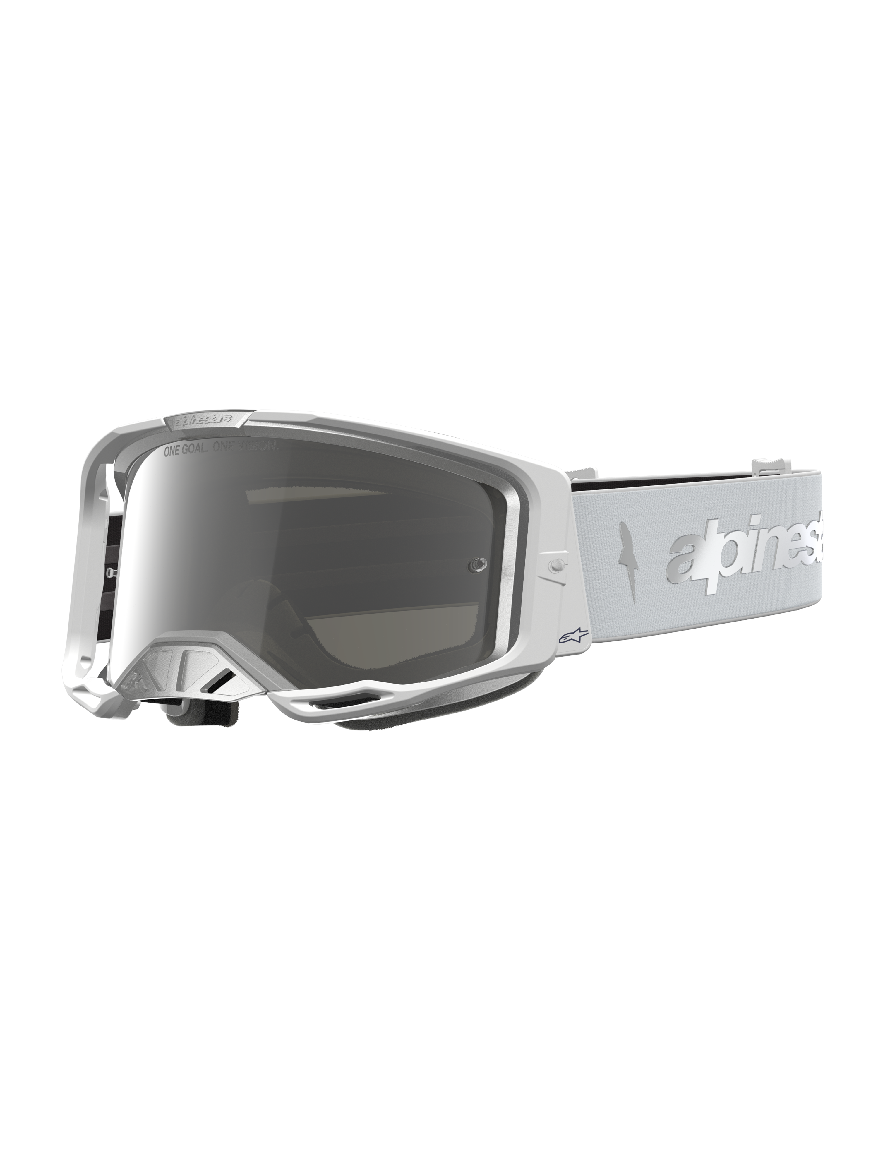 Alpinestars Vision 8 Amber Goggles, hvide og sølv motocross-goggles med sølv spejllinse og anti-dug teknologi