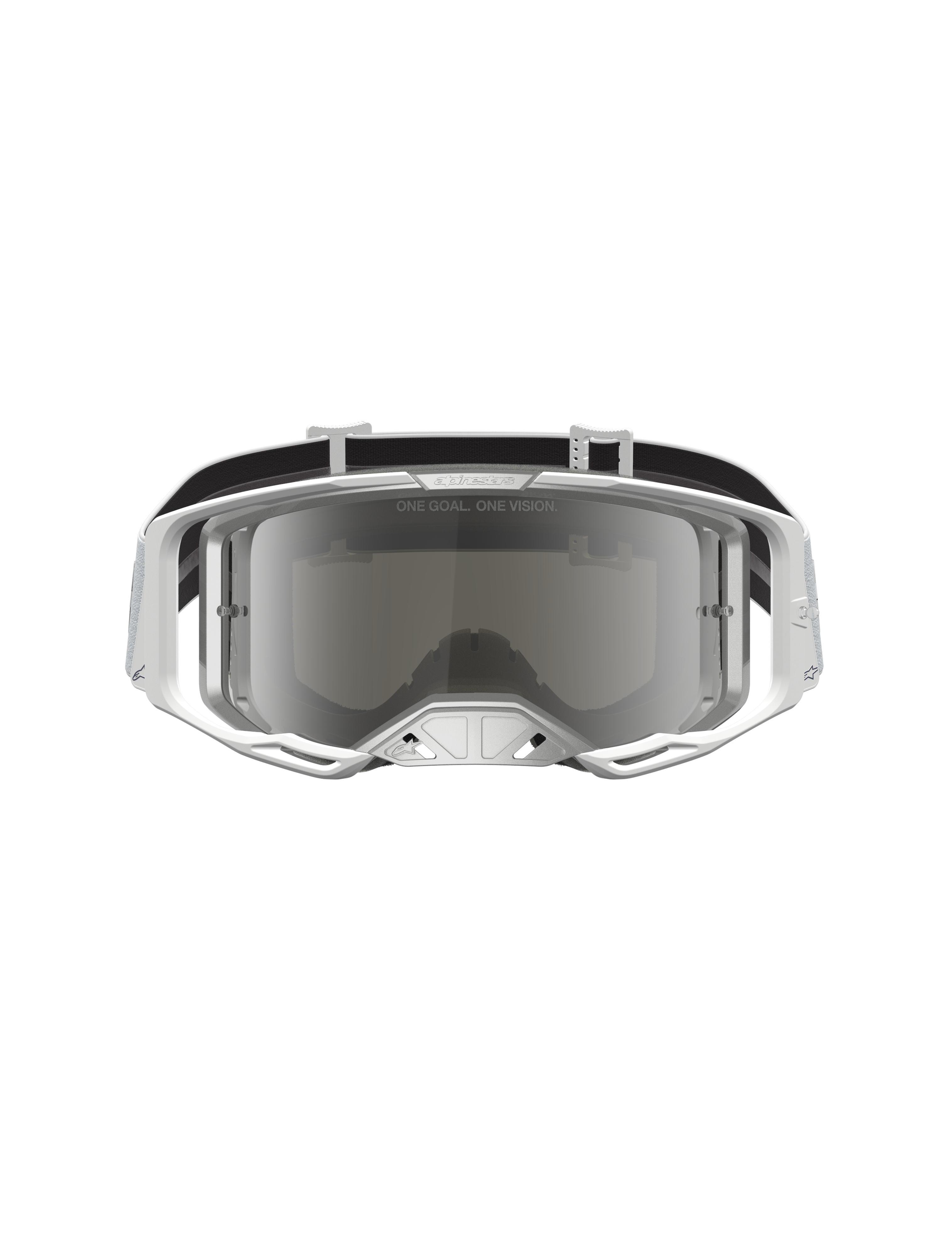 Alpinestars Vision 8 Amber Goggles, hvide og sølvfarvede motocrossgoggles med spejllinse og A-FLEX ramme