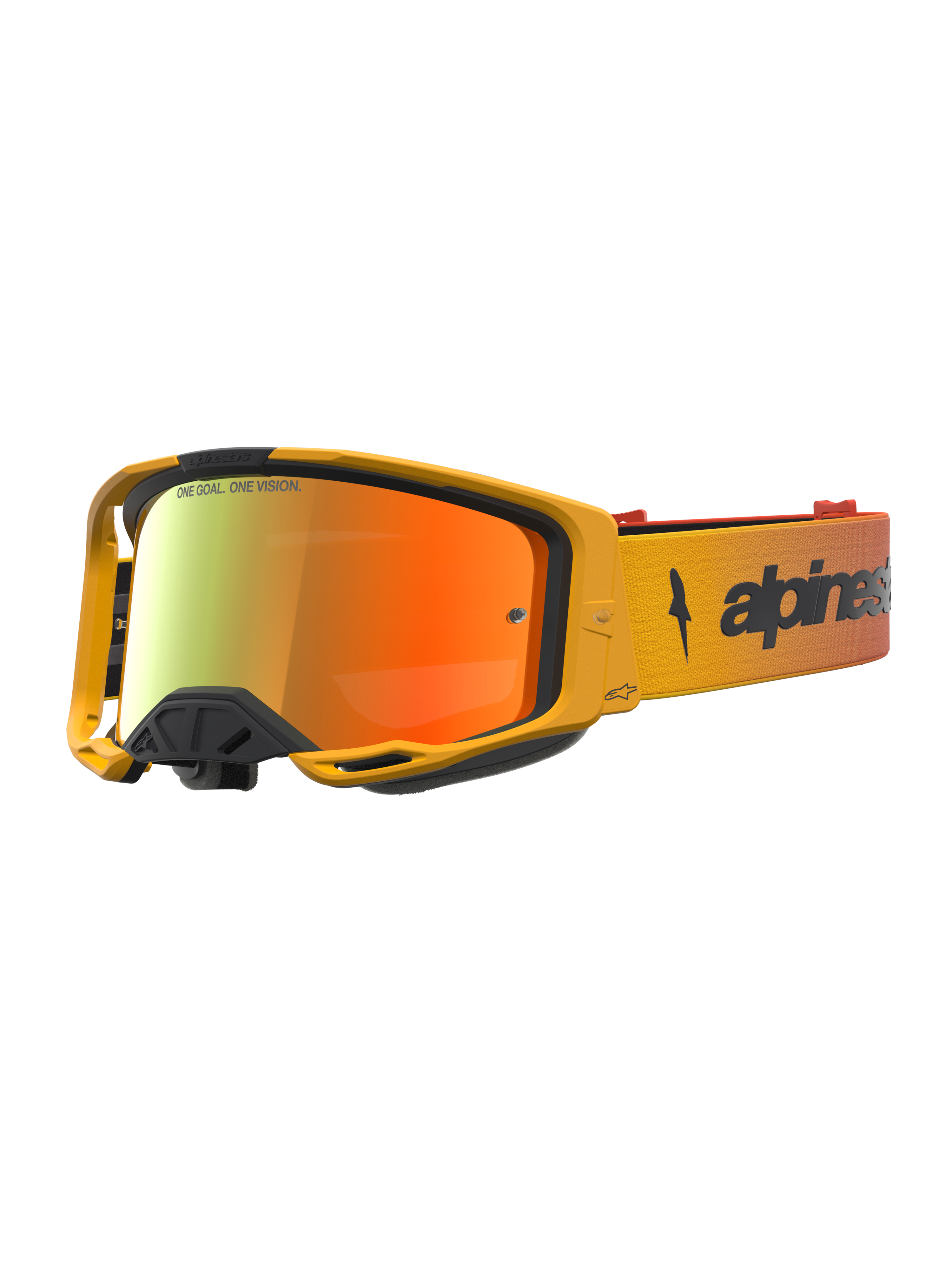 Alpinestars Vision 8 Amber Mirror Goggles til motocross, rød og sort med A-FLEX-ramme og anti-dug spejllinse.