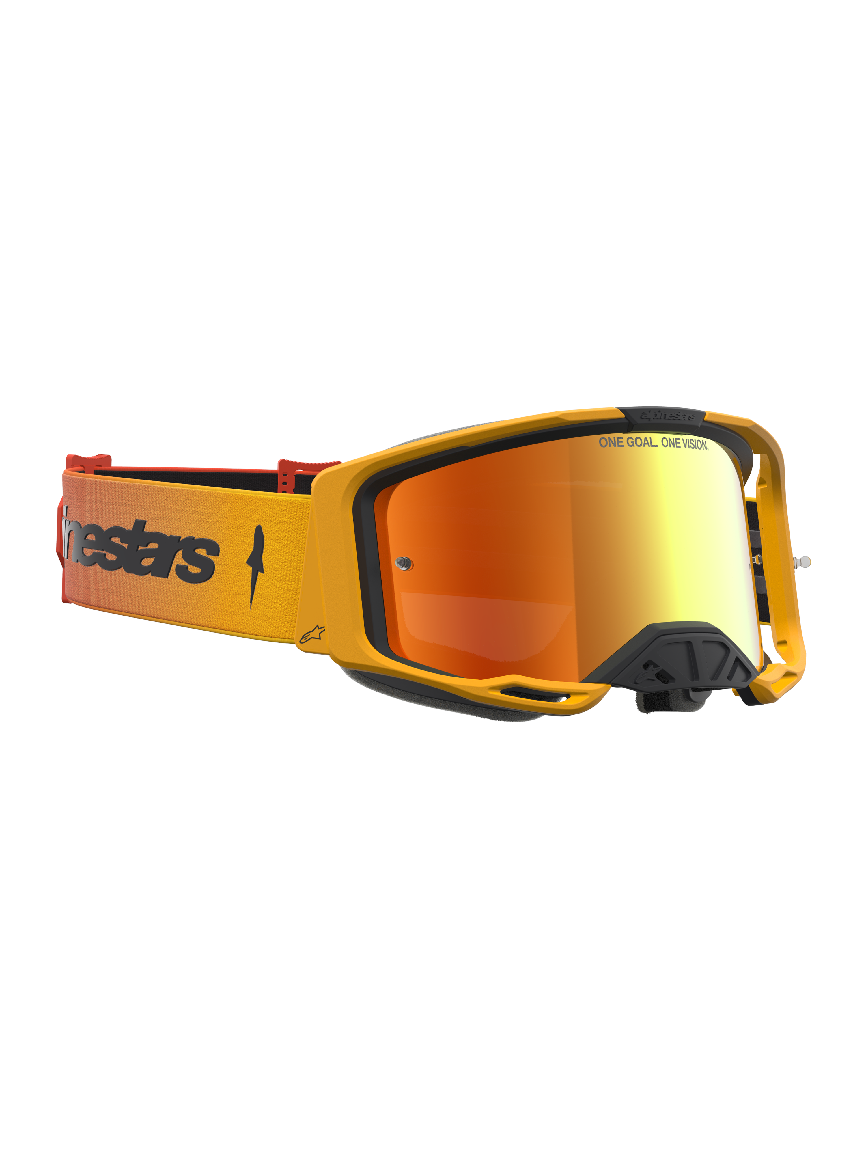 Alpinestars Vision 8 Amber Mirror goggles, motocross-goggles, ravfarvet og rød, fleksibel ramme med anti-dug spejllinse