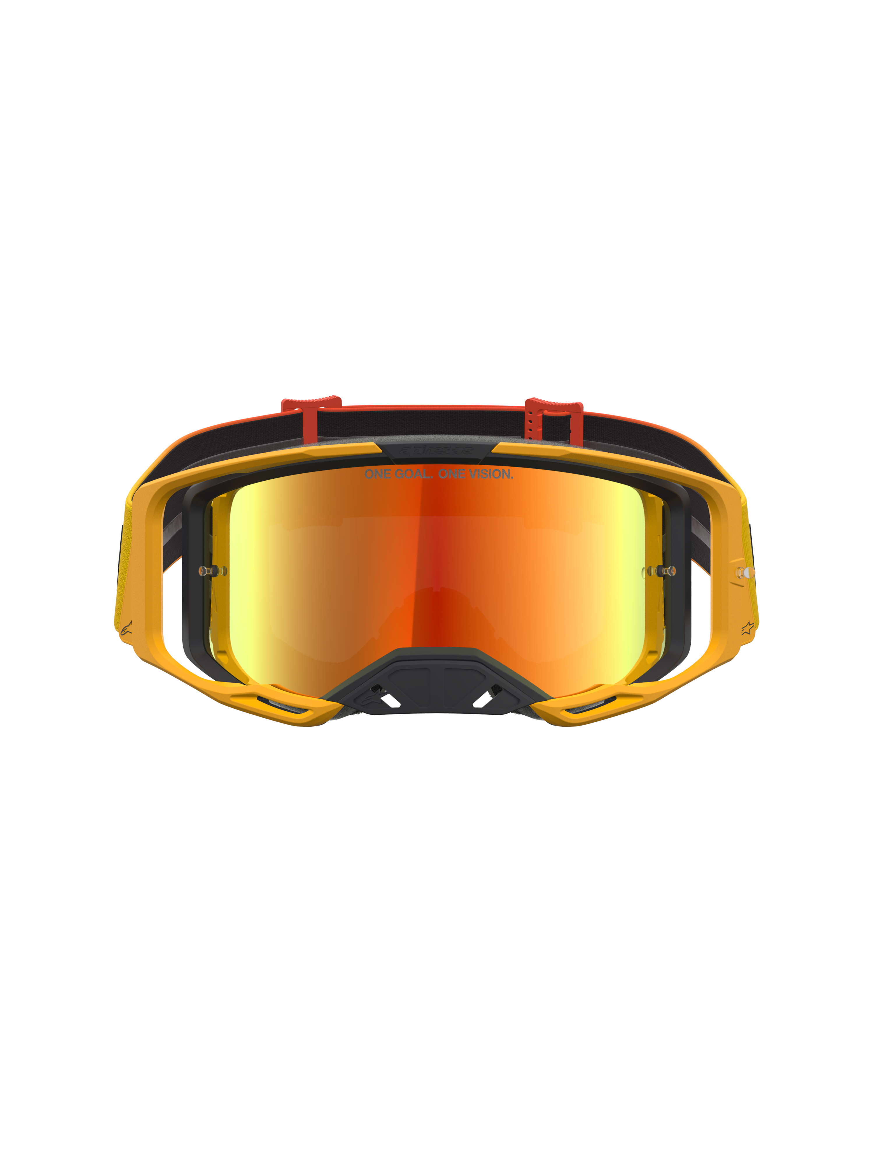 Alpinestars Vision 8 Amber Mirror goggles, motocross-goggles med gul ramme, rød spejllinse og RAM-AIR ventilation.