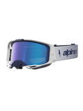 Alpinestars Vision 8 Amber Mirror motocrossgoggles i hvid og navyblå med blå spejllinse og RAM-AIR ventilation