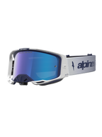 Alpinestars Vision 8 Amber Mirror motocrossgoggles i hvid og navyblå med blå spejllinse og RAM-AIR ventilation