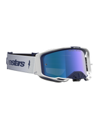 Alpinestars Vision 8 Amber Mirror Goggles, motocrossgoggles i blå og hvid med blå spejllinse og RAM-AIR ventilation