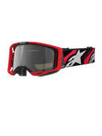 Alpinestars Vision 8 Luar Goggles, motocross off-road briller, rød og sort ramme, sølvfarvet spejlglas, bred justerbar rem med hvidt stjernelogo og 'One Goal. One Vision.' tekst, performance-design til motocross