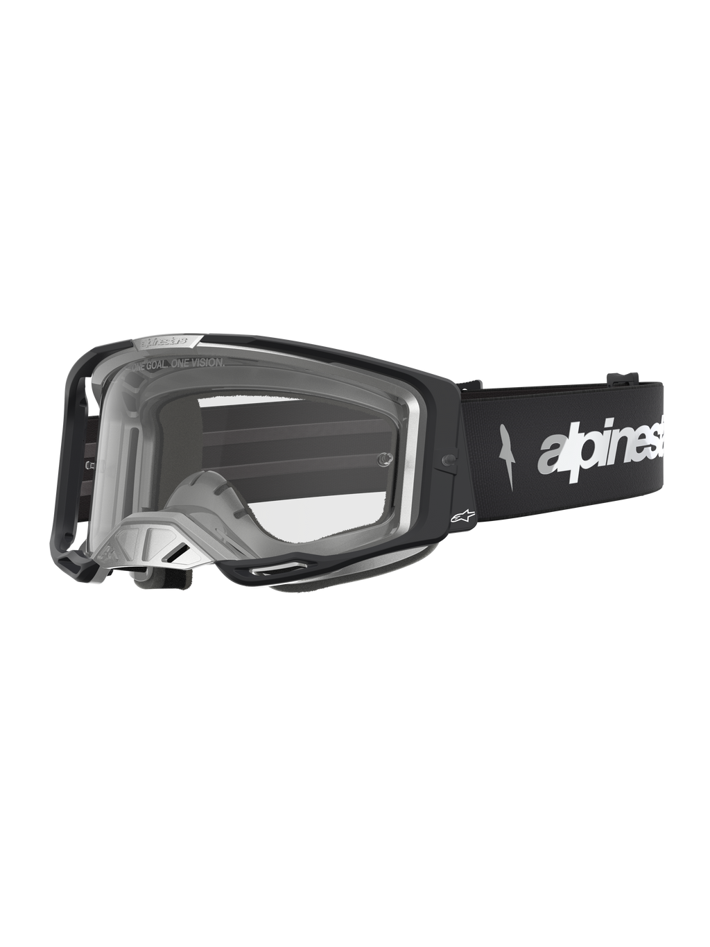 Alpinestars Vision 8 Amber Goggles, Black and Silver Motocross Eyewear with Clear Lens and RAM-AIR Ventilation.
