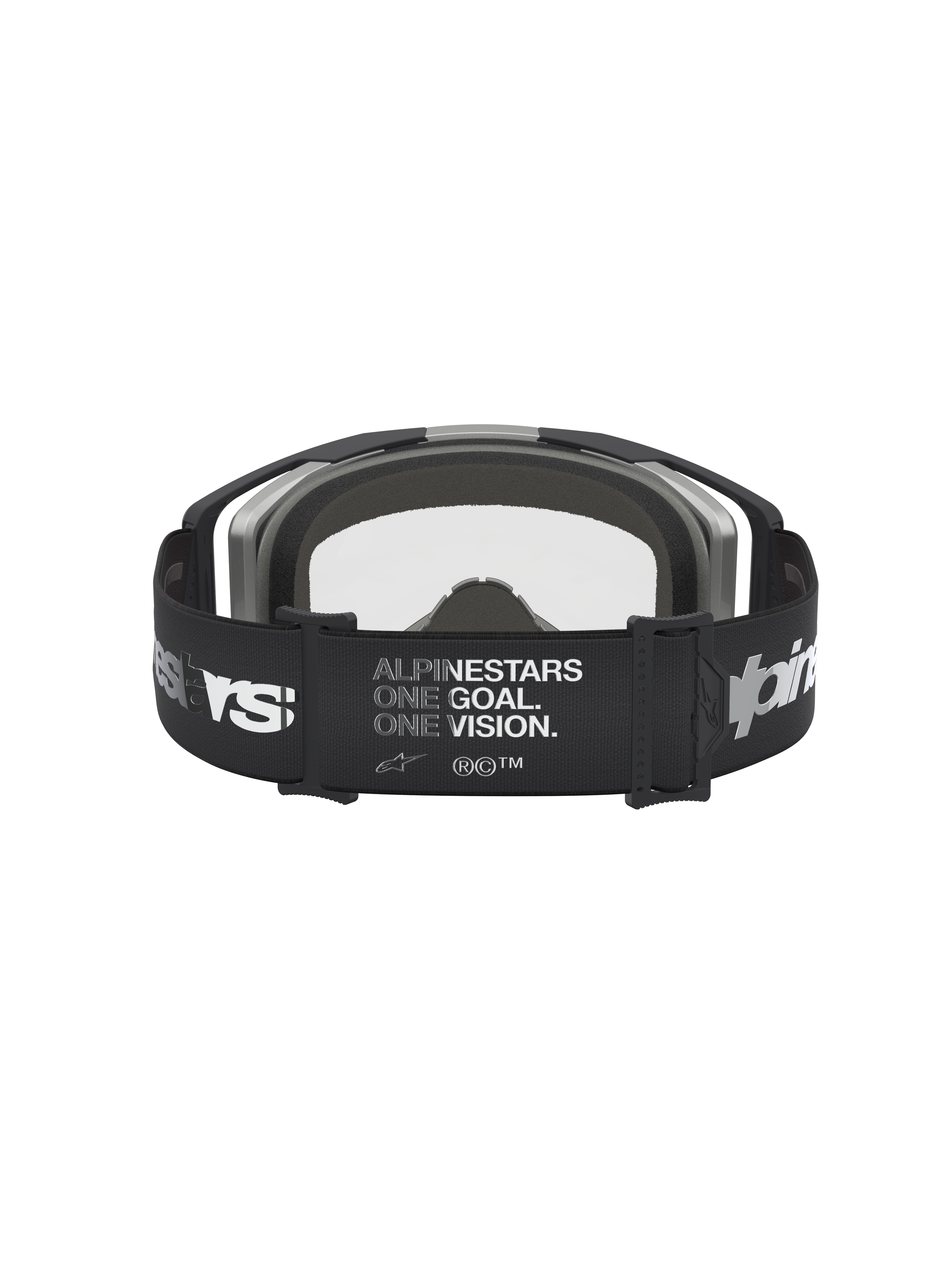 Alpinestars Vision 8 Amber Goggles, Motocross racing eyewear, unisex, Black and Silver, featuring brand manifesto strap.