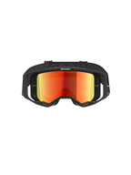 Alpinestars Vision 8 Corp goggles, motocross-briller, sort og Mirror Red, set forfra med en rød reflekterende linse med 'ONE GOAL. ONE VISION.' tekst, sort ramme med RAM-AIR ventilation, justerbar sort rem, professionel øjenbeskyttelse til terrænkørsel