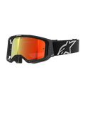 Alpinestars Vision 8 Corp briller, motocrossbriller, sort med rød spejllinse, reflekterende gradient fra gul til rød, justerbar sort rem med stort hvidt stjerne-logo, grå ansigtsskum-polstring, højtydende design til off-road racing