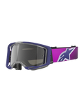 Alpinestars Vision 8 Corp-briller, motocross-briller, lilla og pink med Light Gray Mirror Silver-linse, med et stort Alpinestars-stjernelogo på remmen, letvægts A-FLEX-rammedesign til terrænkørsel