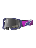 Alpinestars Vision 8 Corp-briller, motocross-briller, lilla og pink med Light Gray Mirror Silver-linse, med et stort Alpinestars-stjernelogo på remmen, letvægts A-FLEX-rammedesign til terrænkørsel